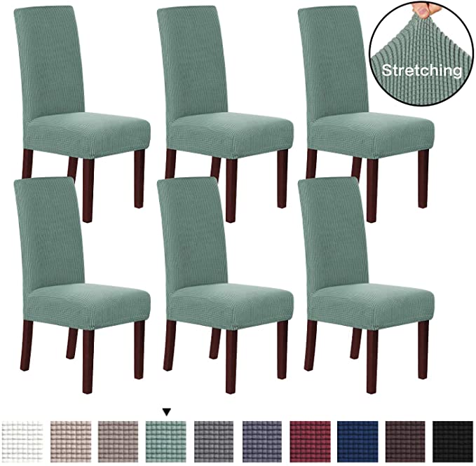 Stretch Jacquard Chair Slipcovers for Dining Room High Chair Covers Furniture Protector Covers Machine Washable Removable Chair Furniture Cover for Dining Room, Hotel, Ceremony, 6 Pack, Cyan