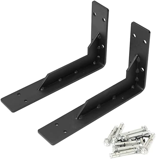 Heavy Duty Rustic Shelf Brackets, 10" x 6" Max Load 347 lb 5 mm Thick Iron Industrial Shelves Brackets Black Metal Farmhouse Wall Mounted Floating L Support for Hanging DIY Open Shelving