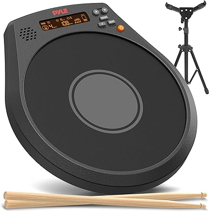 Pyle Digital Practice Drum Pad Set with Adjustable Tripod Stand, 8" Portable Electronic Snare w/Speaker, Metronome, Rhythm & Sticks