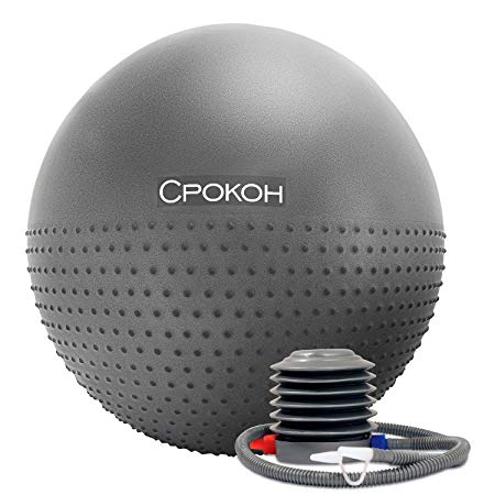 CPOKOH Exercise Ball Anti-Burst Non-Slip Extra Thick Massage Fitness Ball for Yoga,Pilates,Workout, Balance, Therapy, Desk Chair with Foot Pump (Gray, 65cm)
