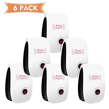 [2018 UPGRADED] Pest Control Ultrasonic Pest Repeller, Set of 6 Electronic Plug In repellent indoor for Insects, Mosquitoes, Mice, Spiders, Ants, Rats, Roaches, Bugs, Non-toxic, Humans Pets Safe