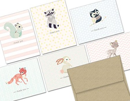 Woodland Animals Thank You - 36 Thank You Cards for 1299 - 6 Designs - Blank Cards - Kraft Envelopes Included