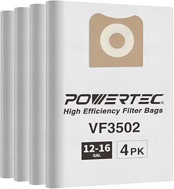 POWERTEC 75002P2 (4PK) Filter Bags for Ridgid VF3502 12-16 Gal Wet Dry Vacuum