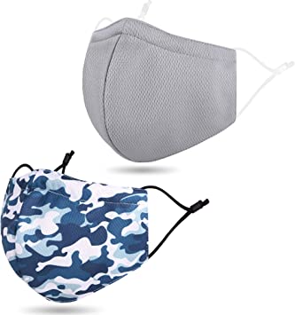 Lullaby 2 Pack Washable Reusable Mouth Cover Breathable Cover Grey Camo Blue