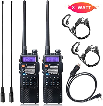 Ham Radio Baofeng Radio 8Watt Baofeng Walkie Talkie with Rechargeable 3800mAh Battery UHF VHF Dual Band 2-Way Radio with TIDRADIO Driver Free Programming Cable 2 Pack