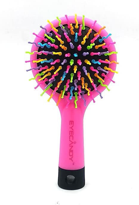 [EYECANDY] Patented Rainbow S-Curl Air Volume Brush With Back Mirror for Abundant hair & Detangling Comb (Pink)