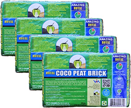 Royal Coco Peat Premium Organic Coconut Coir Peat Moss Soil Conditioner/Substitute (350G Coco Block (4PK))