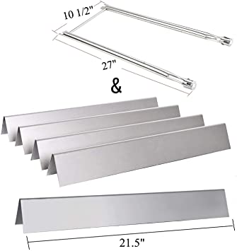 GasSaf 21.5 inch Flavorizer Bar and 27 inch Burner Tube Set Replacement for Weber Spirit E-210, S-200, S-210, E-210NG, Genesis Silver A, Spirit 500, Parts Kit Replace for Weber 7534 &7507