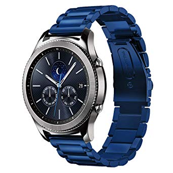 Shangpule Compatible Gear S3 Bands, Galaxy Watch 46mm Bands, 22mm Stainless Steel Metal Replacement Strap Bracelet Compatible Samsung Gear S3 Classic and S3 Frontier Smartwatch (Blue)