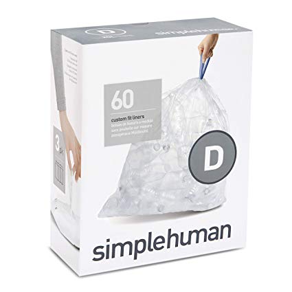 simplehuman Code D Custom Fit Clear Can Liner, 3 Refill Packs (60 Count), 20 L / 5.2 Gal Recycling Trash Bag,