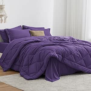 Love's cabin Twin XL Comforter Set Purple, 5 Pieces Twin XL Bed in a Bag, All Season Twin XL Bedding Sets with 1 Comforter, 1 Flat Sheet, 1 Fitted Sheet, 1 Pillowcase and 1 Pillow Sham