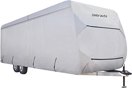 Umbrauto Travel Trailer RV Cover Thick 3 Layers Polypro Anti-UV Top Panel Waterproof Breathable Camper Covers Ripstop Fits 30‘ - 33‘ Travel Trailer