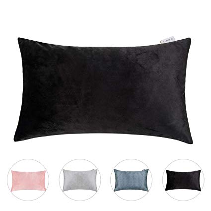 Hahadidi Decorative Throw Pillow Covers Rectangle/Oblong Cushion Case Luxury Velvet Pillowcase for Couch/Bed/Chair/Car,Black,14’’x24’’