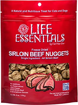 LIFE ESSENTIALS BY CAT-MAN-DOO Freeze Dried Sirloin Beef , Sirloin Beef & Cheese Nugget Dog & Cat Treats - 3 oz , 6 oz (Sirloin Beef, 6 OZ)