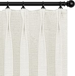 INOVADAY 100% Blackout Curtains for Bedroom, Pinch Pleated Linen Blackout Curtains 84 Inch Length 2 Panels Set, Thermal Room Darkening Linen Curtain Drapes for Bedroom Living Room, W40 x L84, Ivory