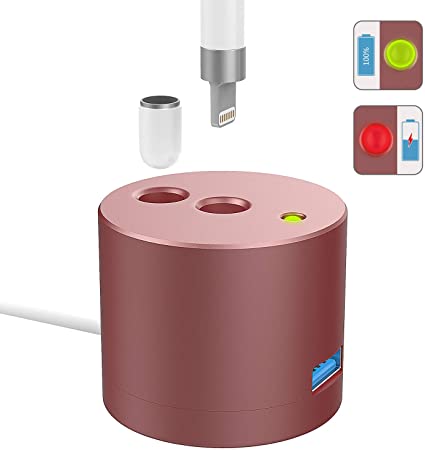 MoKo [LED Charge Indicator] Charging Stand Compatible with Apple Pencil 1st Gen, Aluminum Charger Dock Pencil Holder Fit iPad 10.2 2019, iPad Pro 12.9 10.5 9.7, iPad Air 3/Mini 5 2019 Pen - Wine Red