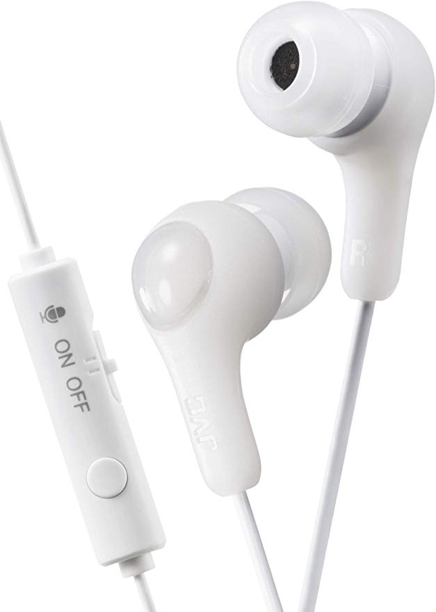 JVC Gumy Gamer, in Ear Earbud Headphones with Mic, Remote, and Mute Switch for Gaming and Chatting, Powerful Sound, Comfortable and Secure Fit, Silicone Ear Pieces S/M/L - HAFX7GW (White)