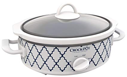 Crock-Pot Casserole Crock Mini Oval Slow Cooker, 2.5-Quart, Blue White/ Trellis