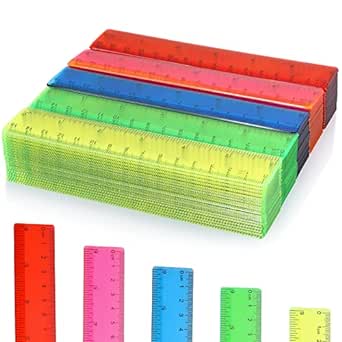 100 Pcs 6 Inch Ruler Bulk Plastic Flexible Rulers with Inches and Centimeters Small Ruler Straight Measuring Drafting Tools for School Education Families Kids Students (Colorful, Transparent)