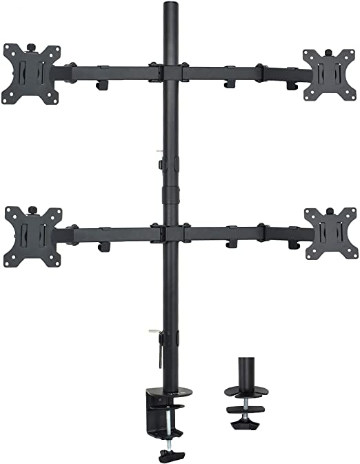 VIVO Quad Monitor Desk Mount, Heavy Duty Stand, Full Adjustable Arms and Grommet Mounting Option, Holds 4 Screens up to 30 inches STAND-V004