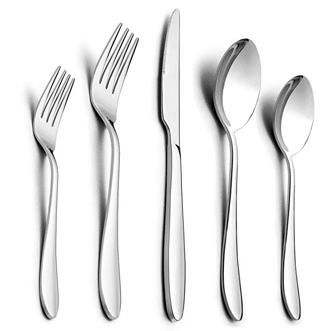 60-Piece Silverware Set, HaWare Stainless Steel Modern Elegant Flatware Cutlery Set, Service for 12, Dinner Knives/Spoons/Forks, Mirror Polished, Dishwasher Safe