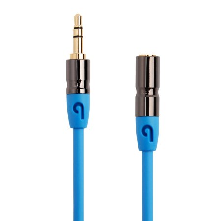 PlugLug 3.5mm Male to 3.5mm Female Stereo Audio Cable (4 FT (Male to Female) Blue) - New Design accommodates iPhone, iPad, itouch, Smartphones and MP3 cases