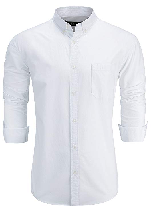 Emiqude Men's 100% Oxford Cotton Slim Fit Long Sleeve Button Down Solid Dress Shirt