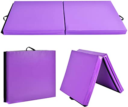 GLACER 6’ x 3’ x 4” Gymnastic Mat, Folding Exercise Aerobics Mat with Carrying Handles for Workout, Anti-Tear Tumbling Exercise Mat for Yoga, Stretching, Cheerleading, Exercise Floor Mat for Home, Gym