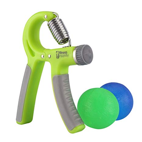 Hand Grip Strength Trainer Kit with 2 Hand Therapy Ball - Adjustable Resistance 22 to 88 Lbs - Non-Slip Gripper - Strengthening Exercises - Relieve Stress and Anxiety
