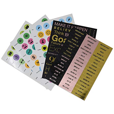 90X Goal Planner - Sticker Pack w/Motivational Words, Daily Activity Reminders, and Good Habit Creating Actions - 5 Pack (200  Stickers)