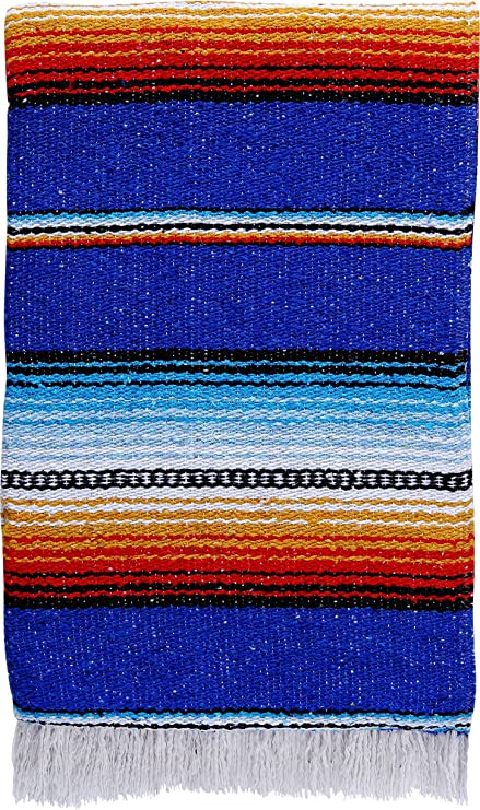 El Paso Designs Traditional Mexican Blanket | Artisanal Boho Blanket | Authentic Hand Woven Serape Perfect for Camping, Yoga, Beach, Picnic or Home Decor | (Royal Blue)
