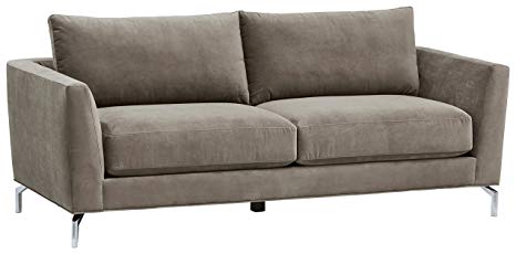 Rivet Emerly Modern Velvet Metal Leg Sofa, 84" W, Pewter