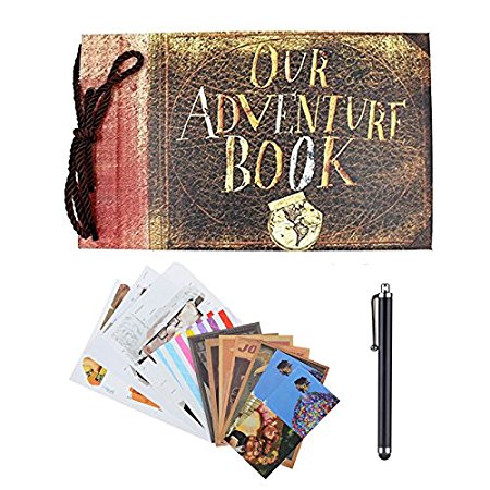 Green-state Our Adventure Book,Up Movie DIY Anniversary Scrapbook With 1 Stylus Pen,Corner stickers, Postcards, and More Photo Album Holds Up To 160 Pictures (11.6x7.5 inch)