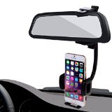 HAWEEL 2 in 1 Car Rear View Mirror Stand Mobile Phone Mount Holder for iPhone 6  iPhone 5 and 5S and 5C  Smartphone Clamp Size 40mm-80mmBlack