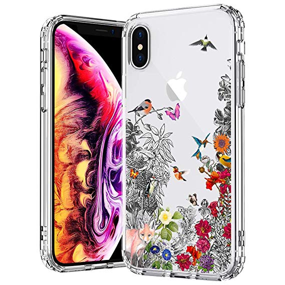 MOSNOVO Case for iPhone Xs/iPhone X, Floral Flower Humming Bird Clear Hard Case Design with Shockproof Protective Back Case Cover for Apple iPhone X/iPhone Xs