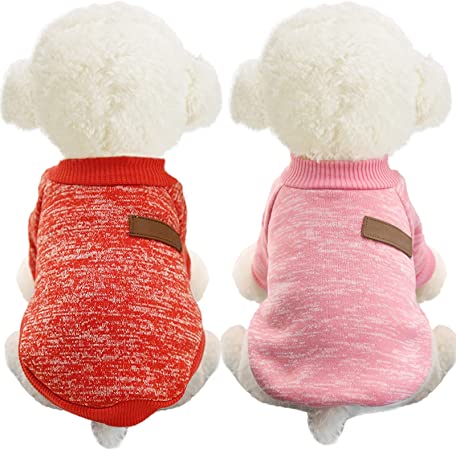 SATINIOR 2 Pieces Winter Puppy Sweater Puppy Knitwear Clothes Winter Puppy Warm Coat Medium and Small Dogs Clothes for Pet Supplies (Red,Pink,M)