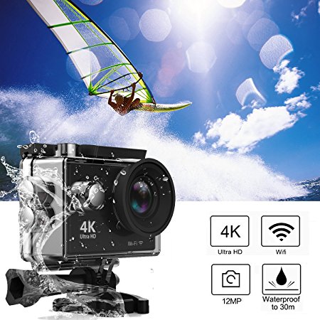 Action Camera, Greatever WIFI UHD 4K Action Camera Waterproof Diving Cam Underwater Camcorder Sport DV Car DVR 12M 170° Lens 2" LCD Screen 2PCS Rechargeable 1050Mah Batteries