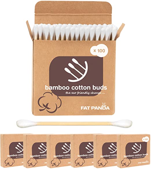 Cotton Buds ● Bamboo Cotton Buds ● Ear Qtips by FAT PANDA ● 600 Cotton Buds ● Organic Bamboo Ear Buds ● Wooden Qtip Bamboo Stems & Makeup Cotton Swabs ● 100% Biodegradable ● No Plastic