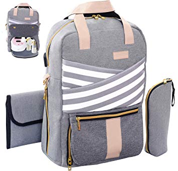 Breast Pump Backpack – Pumping Tote Bag for Travel – Large Capacity Convertible Diaper Backpack – Fits Most Major Pumps Including Spectra – Changing Pad | USB Charging Port | Pocket for Laptop – Gray