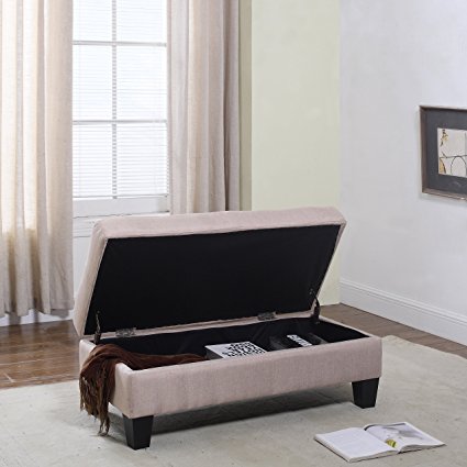 Classic Large Fabric Rectangular Storage Ottoman Bench (Apricot)