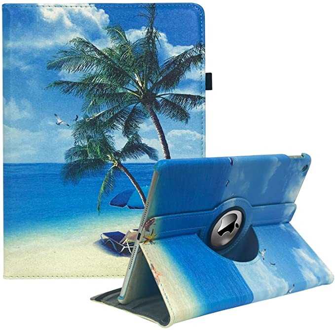 New iPad 8th Generation (2020) / 7th Generation (2019) 10.2 Inch,360 Degree Rotating Stand Smart Case Protective Cover with Auto Sleep/Wake Function(Coast Coconut Trees)