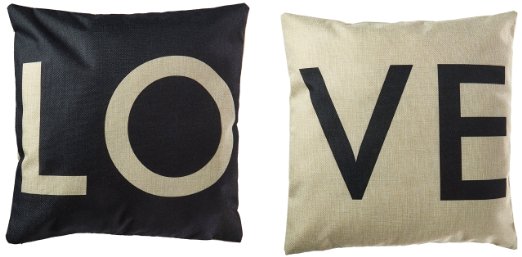 HOSL P28 Cotton Linen Cushion Cover Throw Pillow Case Set of 2 - Love (Black & White)