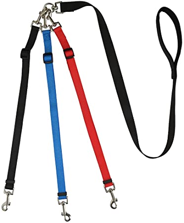 MoSANY 3 Way Dog Leash   a Collapsible Travel Bowl, Nylon Adjustable Coupler No Tangle Detachable 3 in 1 Multiple Dog Pet Cat Puppy Leash with Soft Padded Handle