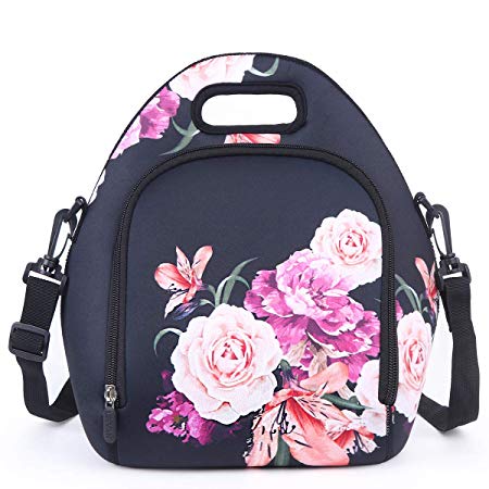 Neoprene Lunch Bag, Anyshock Insulated Lunch Tote Bento Box Organizer with Zipper Pocket Adjustable Shoulder Strap Outdoor Travel Picnic Carry Case for Women Men Girls Adults (Peony)