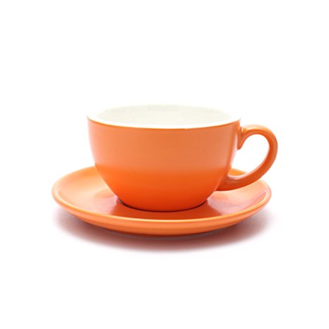 Coffeezone Americano Cup and Saucer Latte Art & Cappuccino for Barista (Matte Orange, 8.5 oz)