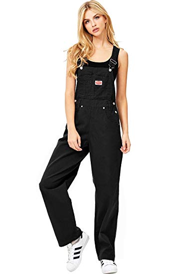 Revolt Women's Juniors Baggy Straight Leg Twill Overalls