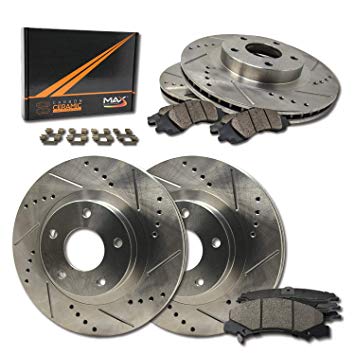 Max KH010733 Front   Rear Premium Slotted & Drilled Rotors with Ceramic Pads & Hardware Combo Brake Kit