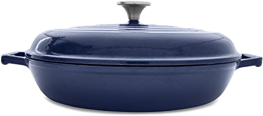 T-fal Enameled Cast Iron Round Casserole with Lid, 3.5 quart, Blue