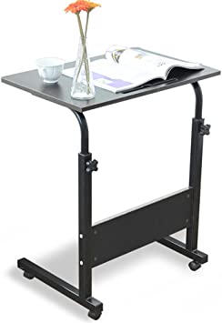 DlandHome Mobile Side Table 23.6 inches with Tablet Slot and Wheels Adjustable Movable Portable Laptop Computer Stand for Bed Sofa, Black 05#3-60B