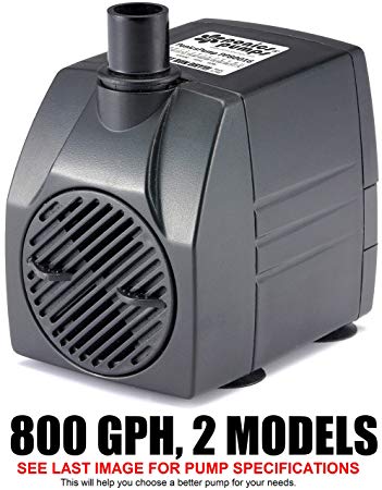 PonicsPump PP80016: 800 GPH Submersible Pump with 16' Cord - 60W… for Hydroponics, Aquaponics, Fountains, Ponds, Statuary, Aquariums, Waterfalls & more. Comes with 1 year limited warranty.